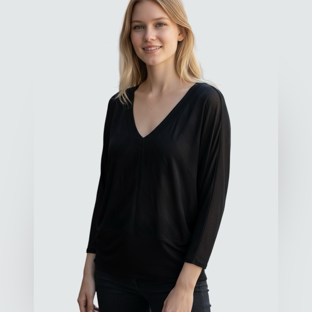 alo Yoga Black T Back Sheer Stripe Long Sleeve Top‎ XL